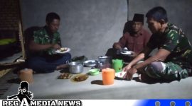 Caption: nuasa kekeluargaan Satgas TMMD Kodim 0828 Sampang dengan warga terlihat saat makan malam bersama, (dok. regamedianews). 