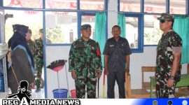 Caption: Danrem 084 Bhaskara Jaya saat meninjau hasil pembangunan ruang guru SDN Pasarenan 2 sasaran program TMMD Sampang, (dok. regamedianews). 
