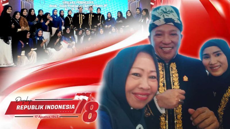 Caption: Ketua Garnita Nasdem Sampang (Nyai Hj. Hayati) pose bersama Bupati Sampang (H. Slamet Junaidi) usai upacara Hari Kemerdekaan RI ke-78. 