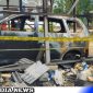 Caption: tampak kondisi mobil tinggal kerangka dan di TKP terpasang police line, (dok. regamedianews). 