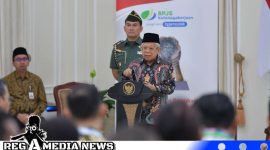 Caption: Wapres RI Ma’ruf Amin saat menyampaikan sambutannya saat acara penghargaan Paritrana Award, (dok. BPMI Setwapres). 