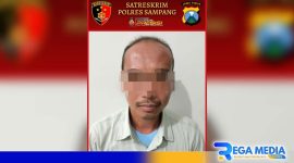 Caption: tersangka inisial (HM) saat diamankan Unit PPA Satreskrim Polres Sampang, (dok. regamedianews). 
