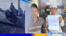 Caption: pelaku curanmor terekam cctv (kiri). Korban tunjukkan surat tanda terima laporan Polres Sampang, (dok. regamedianews). 