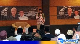 Caption: kunjungan ke Pamekasan, Cawapres Mahfud MD saat menyampaikan sambutannya, (dok. regamedianews). 