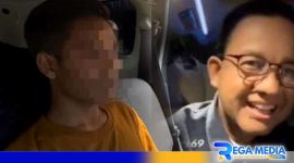 Caption: terduga pelaku pengancaman tembak Anies Baswedan (kaos cokelat) saat diamankan polisi (dok. regamedianews). 