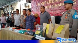 Caption: konferensi pers, Satreskrim Polres Sampang ungkap kasus pembunuhan di Karang Gayam, (dok. regamedianews). 