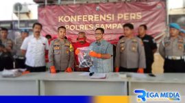 Caption: Polres Sampang saat gelar konferensi pers ungkap kasus oknum kepsek tersangka pencabulan, Jumat 09 Februari 2024, (dok. regamedianews). 
