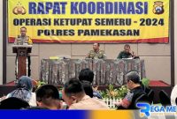 Caption: Waka Polres Pamekasan saat menyampaikan sambutannya dalam rapat koordinasi Operasi Ketupat Semeru 2024, (dok. regamedianews). 