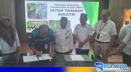 Caption: penandatanganan hasil rapat dan koordinasi PBPH oleh PT GCL dan PT GNJ di kantor Bupati Gorut, (dok. regamedianews). 