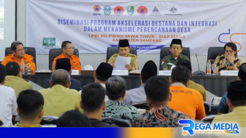 Caption: berlangsungnya kegiatan diseminasi akselerasi destana, di aula kantor Bappelitbangda Sampang, (dok. LPBINU PWNU Jatim). 