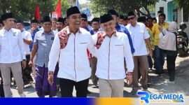 Caption: Paslon Bupati dan Wabup Bangkalan Lukman Hakim dan Moch Fauzan Ja'far, diiringi pendukung dan relawan, (dok: regamedianews).