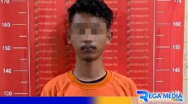 Caption: mahasiswa UTM inisial (F) pelaku penganiayaan saat diamankan Polres Bangkalan, (dok. regamedianews). 