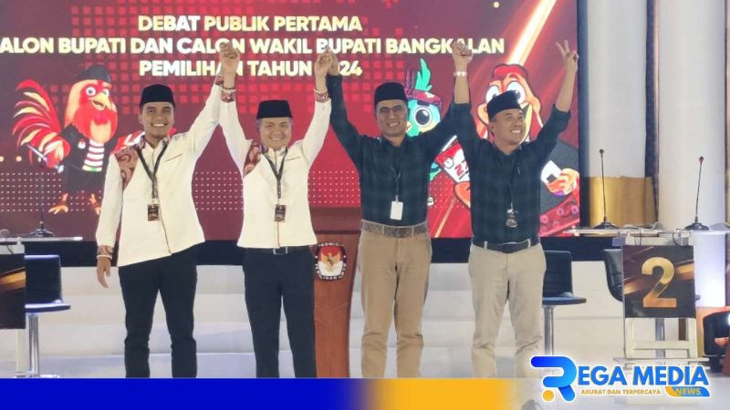 Caption: kedua paslon Cabup dan Cawabup Bangkalan Lukman-Fuzan serta Mathur-Jayus, (dok. regamedianews). 