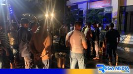 Caption: personel anggota Polda Gorontalo usai berhasil memadamkan api yang merembet ke sebagian gedung mako, (dok. regamedianews). 