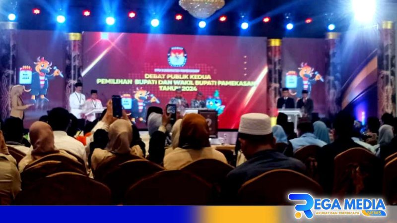 Caption: berlangsungnya debat publik kedua, tiga pasangan calon Bupati - Wakil Bupati Pamekasan, (dok. regamedianews). 