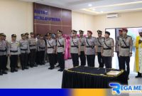 Caption: berlangsungnya serah terima jabatan tujuh pejabat utama Polres Gorontalo Utara, (dok. regamedianews). 