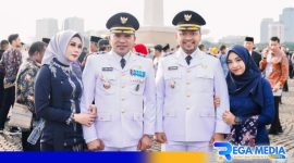 Caption: Bupati dan Wakil Bupati Sampang periode 2025-2030 (H.Slamet Junaidi - H.Ahmad Mahfud) pose didampingi istri. 