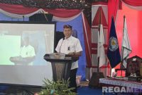 Caption: Kepala Dirjenpas Jawa Timur (Kadiyono), sampaikan sambutannya sebelum pemusnahan barang bukti narkotika di Pendopo Trunojoyo Sampang. 