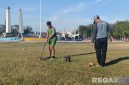 Caption: persiapan menuju Porprov Jatim 2025, atlet KONI Sampang cabor woodball, tengah melakukan latihan di Alun-Alun Trunojoyo, (dok. regamedianews). 