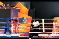 Caption: potongan video, berlangsungnya pertandingan atlet KONI Sampang cabor kickboxing diajang Porprov Jatim 2025, (dok. regamedianews). 