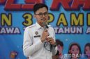 Caption: Muhamad Sulistiyo, sosialisasikan bahaya narkoba kepada siswa baru SMKN 3 Pamekasan yang mengikuti kegiatan MPLS. 