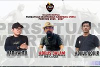 Caption: pamflet tiga calon ketua Persatuan Wartawan Sampang periode 2025-2027, (dok. regamedianews). 