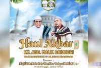 Caption: pamflet haul akbar KH. Abdul Malik Baidhowi ke-30 dan masyayikh Ponpes Al-Ihsan Jrangoan, (sumber foto: Media Center Al-Ihsan). 