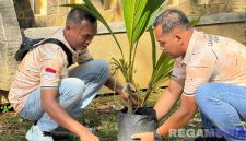 Caption: petugas Lapas saat menanam bibit pohon kelapa di area Lapas Narkotika Kelas IIA Pamekasan, (foto istimewa). 
