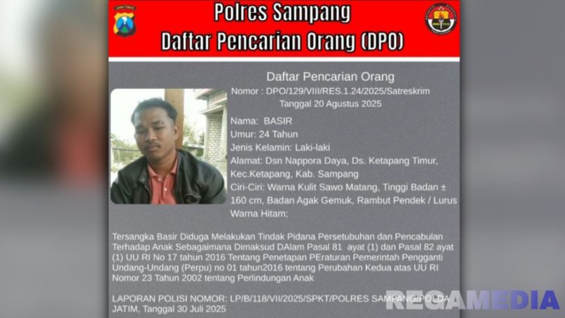 Caption: pamflet penetapan DPO kasus pencabulan yang dikeluarkan Polres Sampang, (dok. regamedianews). 
