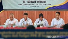 Caption: Kepala Bapas Pamekasan, didampingi Kalapas Pamekasan, Karutan Sampang dan Kalapas Narkotika Pamekasan, (dok. regamedianews). 