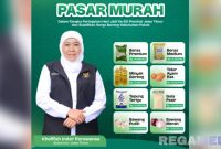 Caption: Gubernur Jatim Khofifah Indar Parawansa, tampak di pamflet Pasar Murah dalam rangka memperingati Hari Jadi Provinsi Jawa Timur ke-80, (dok. regamedianews). 