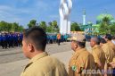 Caption: berlangsungnya apel kesiapsiagaan bencana hidrometeorologi di Monumen Arek Lancor Pamekasan, (dok. regamedianews). 