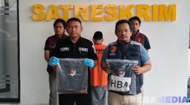 Caption: Satreskrim Polres Pamekasan tunjukkan barang bukti dan tersangka penganiayaan berinisial P, (dok. regamedianews). 