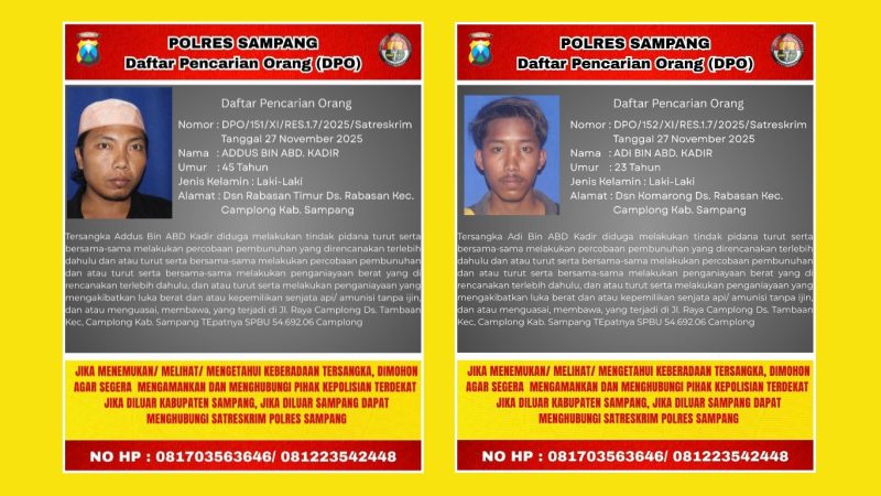 Caption: pamflet DPO dua tersangka kasus penganiayaan terhadap petugas SPBU Camplong, (sumber foto: Humas Polres Sampang). 