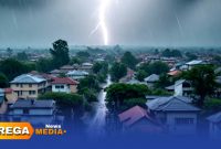 Caption: ilustrasi hujan disertai angin dan petir menerpa wilayah kabupaten, (dok. Harry Rega Media). 