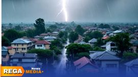 Caption: ilustrasi hujan disertai angin dan petir menerpa wilayah kabupaten, (dok. Harry Rega Media). 