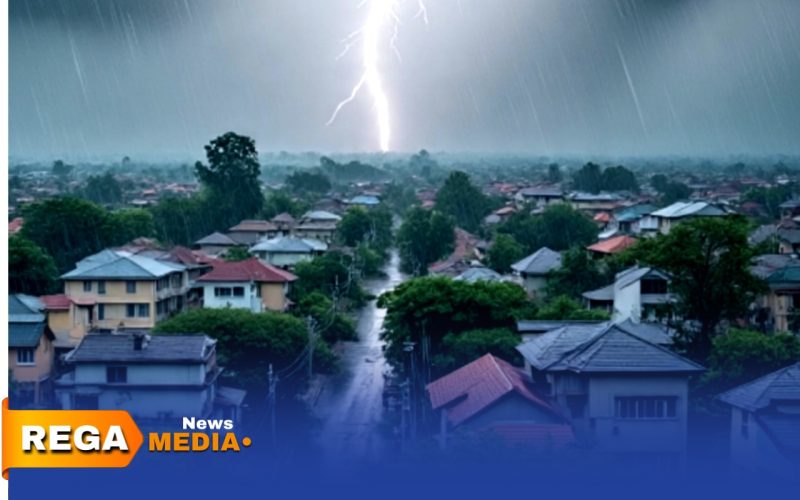 Caption: ilustrasi hujan disertai angin dan petir menerpa wilayah kabupaten, (dok. Harry Rega Media). 