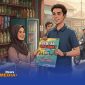 Caption: ilustrasi seorang pemuda datang ke warung membawa brosur giveaway dengan berbagai macam hadiah menarik, (dok. Redaksi Rega Media). 