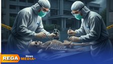 Caption: ilustrasi pemeriksaan medis resmi dari tim inafis dan tim dokter forensik terhadap kerangka manusia, (dok. Harry Rega Media). 