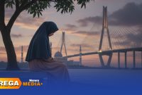 Caption: ilustrasi, seorang santriwati duduk termenung di bawah pohon mangga di sekitar masjid didekat jembatan tol Suramadu, (dok. Syafin Rega Media). 