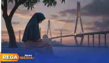 Caption: ilustrasi, seorang santriwati duduk termenung di bawah pohon mangga di sekitar masjid didekat jembatan tol Suramadu, (dok. Syafin Rega Media).