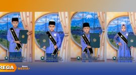 Caption: wajah-wajah santri dan santriwati Madrasah Mambaul Ihsan Desa Karang Gayam, pose wisuda khotmil qur'an ke-2, (dok. Suharto Rega Media). 