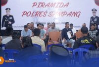 Caption: Kapolres Sampang AKBP Hartono (kemeja hitam) sampaikan saran dan arahan kepada para jurnalis dalam acara Piramida, (sumber foto. Humas Polres Sampang). 