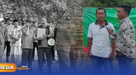 Caption: pihak tergugat melalui kuasa hukumnya melayangkan protes ditengah eksekusi pengosongan lahan di Dusun Tengah Laok, Desa Bunten Barat, (dok. Syafin Rega Media). 